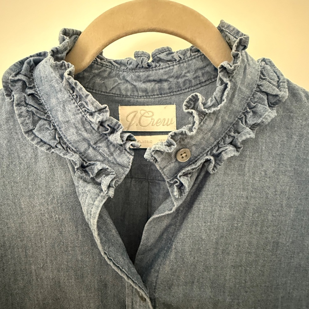 JCREW chambray ruffle collar button down - image 2